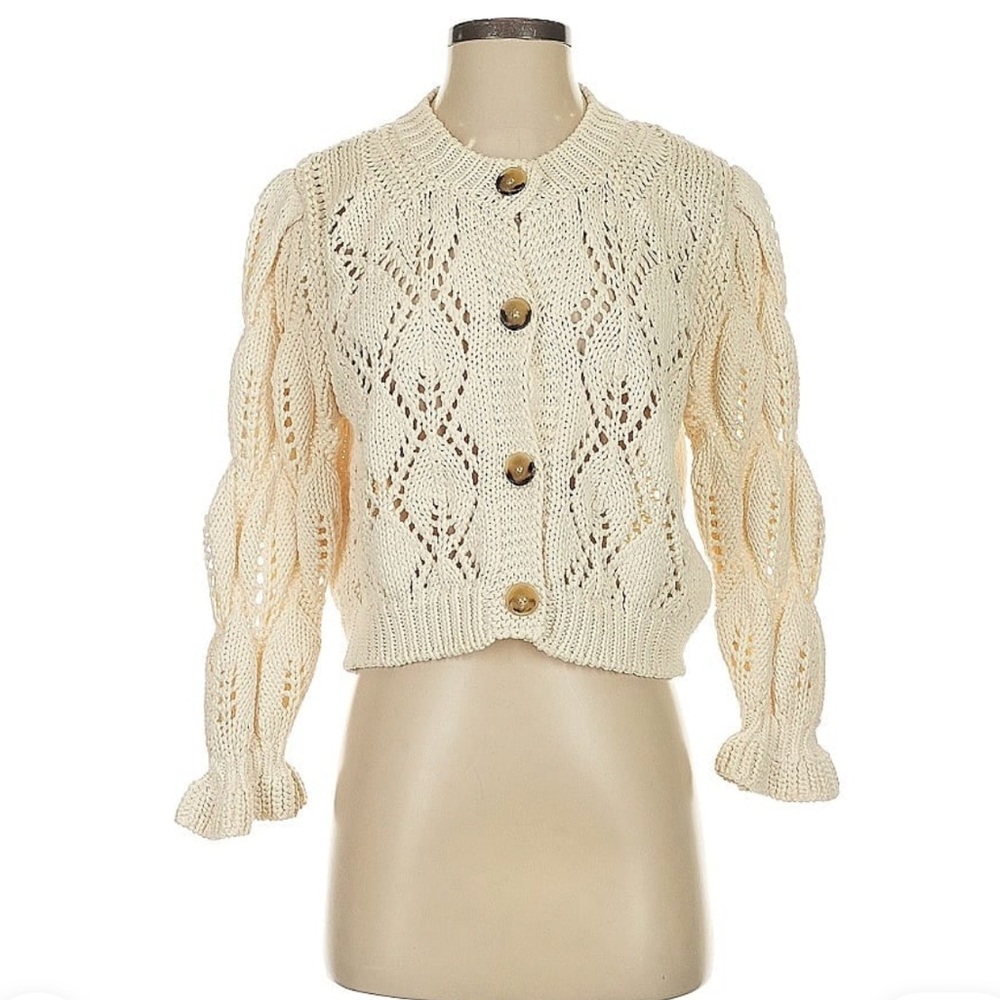 BA&SH Cream Cable Knit Cardigan